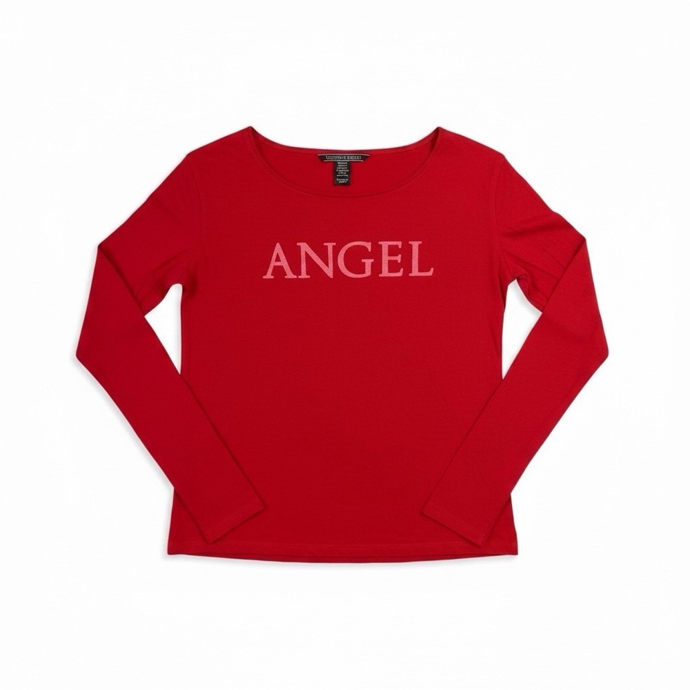 Red Victoria's Secret 'Angel' Tee With Pink Letters Glitter Women's Size XS